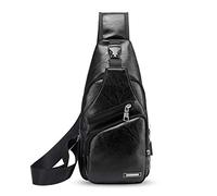 FANDARE Hombre Bolso Pecho, Impermeable Bandoleras Cruzada, Gimnasio Hiking Gym Bag Ciclismo Bolso de Carga USB, Senderismo Bolso Bandolera Impermeable PU Negro
