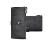 FANDARE Larga Cartera para Mujer con Bloqueo RFID, Tarjetero Monedero de Cuero Auténtico, Elegante Bolso de Mano, Cartera Plegable con 15 Ranuras para Tarjetas, 2 Bolsillos con Cremallera Negro