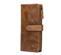 FANDARE Largo Billetera Hombre Cartera Mujer Bolso de Mano Teléfono Billetera de Cuero Plegable Monedero con 18 * Ranuras para Tarjetas, Bolsillo de la Moneda, para Fiesta, Viaje, Negocios Marrón