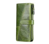 FANDARE Largo Billetera Hombre Cartera Mujer Bolso de Mano Teléfono Billetera de Cuero Plegable Monedero con 18 * Ranuras para Tarjetas, Bolsillo de la Moneda, para Fiesta, Viaje, Negocios Verde