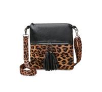 FANDARE Leopardo Bolso Bandolera Mujer Bolso de Hombro Boho Flecos Bolso Tote de PU Cuero Bolsa Crossbody para Trabajo, Oficina, Viaje Negro