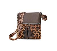 FANDARE Leopardo Bolso Bandolera Mujer Bolso de Hombro Boho Flecos Bolso Tote de PU Cuero Bolsa Crossbody para Trabajo, Oficina, Viaje Marrón Oscuro