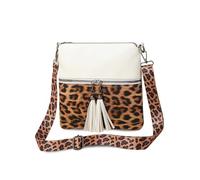 FANDARE Leopardo Bolso Bandolera Mujer Bolso de Hombro Boho Flecos Bolso Tote de PU Cuero Bolsa Crossbody para Trabajo, Oficina, Viaje Blanco
