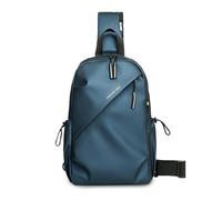 FANDARE Ligera Bolsos de Hombro Cruzados Hombre Bandolera Urbana práctica con Orificio para Auriculares Bolso Pecho organizado PU Cuero Bolso Crossbody Funcional Impermeable Sling Crossbody Bag Azul