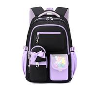 FANDARE Ligero Mochila Escolar Niña, 20 litros Mochilas Colegio Instituto Impermeable para Adolescentes, Mochila Kawaii Lazo con Correa de Transporte para Chicas 9-16 Años Negro Púrpura
