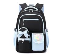 FANDARE Ligero Mochila Escolar Niña, 20 litros Mochilas Colegio Instituto Impermeable para Adolescentes, Mochila Kawaii Lazo con Correa de Transporte para Chicas 9-16 Años Negro Azul