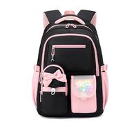FANDARE Ligero Mochila Escolar Niña, 20 litros Mochilas Colegio Instituto Impermeable para Adolescentes, Mochila Kawaii Lazo con Correa de Transporte para Chicas 9-16 Años Negro Rosa