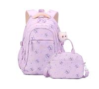 FANDARE Lindo 2 en 1 Mochilas Infantiles con Bolsa de Almuerzo scolar Juveniles niña niño Mochila Escolar Mochila de Colegio Adolescentes Primaria Secundaria Instituto Backpack Morado Claro