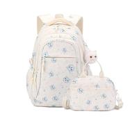 FANDARE Lindo 2 en 1 Mochilas Infantiles con Bolsa de Almuerzo scolar Juveniles niña niño Mochila Escolar Mochila de Colegio Adolescentes Primaria Secundaria Instituto Backpack Beige Blanco