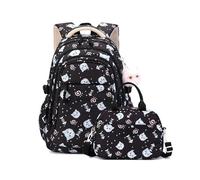 FANDARE Lindo 2 en 1 Mochilas Infantiles con Bolsa de Almuerzo scolar Juveniles niña niño Mochila Escolar Mochila de Colegio Adolescentes Primaria Secundaria Instituto Backpack Negro
