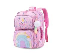 FANDARE Lindo Mochilas Infantiles Ultraligero Mochilas Escolares Mochilas Infantil Mochilas Tipo Casual Niñas Mochilas Escolares para Estudiante Primaria Mochila con Colgante de Felpa Rosa