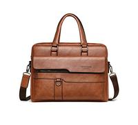 FANDARE Maletín Bolsa Hombre PU Cuero Bolsos Bandolera para Ordenador Portátil 12.9 Pulgadas Bolso de Hombro Shopper Multifuncional Bolsa Tote de Negocios para Trabaja Universidad Viaje Marrón Claro