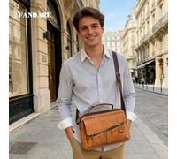 FANDARE Maletín Hombres Portafolios Cartera Mensajero Bolsos Bandolera PU Cuero Bolsas de Mano para 10.9 Pulgada Laptop Bolso de Hombro Business Bolsa de Mano para Viaje Negocio Messenger Bag Marrón