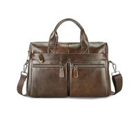 FANDARE Maletin Impermeable Funda PC Portatil 14 Pulgadas Regalo Hombre Portadocumentos Maletín de Cuero Genuino Bolso Trabajo Hombre Bandolera para Portátil Bolso Mensajero NegociosMarrón