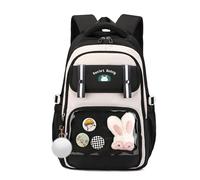 FANDARE Mochila Bonita y Casual para Adolescentes, Mochilas con Pin Cartoon y Charm de Conejo, Ligera para Uso Diario, Viajes y Universidad,para Chicas de 6 a 16 Años Negro