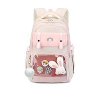 FANDARE Mochila Bonita y Casual para Adolescentes, Mochilas con Pin Cartoon y Charm de Conejo, Ligera para Uso Diario, Viajes y Universidad,para Chicas de 6 a 16 Años Rosa