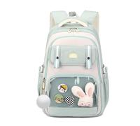 FANDARE Mochila Bonita y Casual para Adolescentes, Mochilas con Pin Cartoon y Charm de Conejo, Ligera para Uso Diario, Viajes y Universidad,para Chicas de 6 a 16 Años Verde Claro