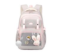 FANDARE Mochila Bonita y Casual para Adolescentes, Mochilas con Pin Cartoon y Charm de Conejo, Ligera para Uso Diario, Viajes y Universidad,para Chicas de 6 a 16 Años Gris Claro