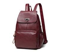 FANDARE Mochila de Cuero Genuino Mujer Moda Bolso Escolar Impermeable Backpack para Universidad Escuela Trabajo Viajes Mochilas Vino Rojo