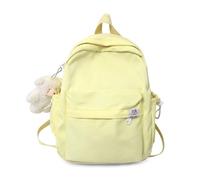 FANDARE Mochila de Mujer para Adolescentes y Adultas, Bolso Tote Color Sólido Caramelo, Mochila Ligera de Nylon con Colgante de Peluche, Mochila Bonita para Uso Diario y Ocio Colegio/Viajes Amarillo
