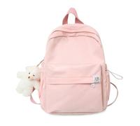 FANDARE Mochila de Mujer para Adolescentes y Adultas, Bolso Tote Color Sólido Caramelo, Mochila Ligera de Nylon con Colgante de Peluche, Mochila Bonita para Uso Diario y Ocio Colegio/Viajes Rosa