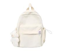 FANDARE Mochila de Mujer para Adolescentes y Adultas, Bolso Tote Color Sólido Caramelo, Mochila Ligera de Nylon con Colgante de Peluche, Mochila Bonita para Uso Diario y Ocio Colegio/Viajes Blanco