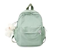 FANDARE Mochila de Mujer para Adolescentes y Adultas, Bolso Tote Color Sólido Caramelo, Mochila Ligera de Nylon con Colgante de Peluche, Mochila Bonita para Uso Diario y Ocio Colegio/Viajes Verde