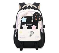 FANDARE Mochila Escolar Adolescente Niña Mochila Compatible con Maleta con Riel para Mochila Mochila Oxford Impermeable 4 Adornos de Peluche + Monedero Regalo Negro