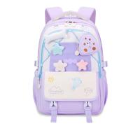 FANDARE Mochila Escolar Adolescente Niña Mochila Compatible con Maleta con Riel para Mochila Mochila Oxford Impermeable 4 Adornos de Peluche + Monedero Regalo Morado