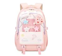 FANDARE Mochila Escolar Adolescente Niña Mochila Compatible con Maleta con Riel para Mochila Mochila Oxford Impermeable 4 Adornos de Peluche + Monedero Regalo Rosa