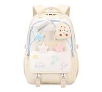 FANDARE Mochila Escolar Adolescente Niña Mochila Compatible con Maleta con Riel para Mochila Mochila Oxford Impermeable 4 Adornos de Peluche + Monedero Regalo Amarillo