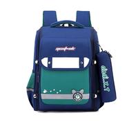 FANDARE Mochila Escolar Niño Niña 4-12 Años, Mochila Infantil con Estuche, 27L Mochila Grande con Bandas Reflectantes para Seguridad Nocturna, para Primaria Azul con verde