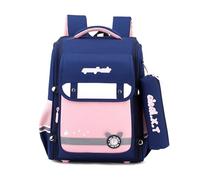 FANDARE Mochila Escolar Niño Niña 4-12 Años, Mochila Infantil con Estuche, 27L Mochila Grande con Bandas Reflectantes para Seguridad Nocturna, para Primaria Azul con Rosa