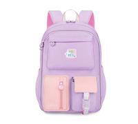 FANDARE Mochila Escolar para Niñas 4-12 Años, 27 litros, Correas Anchas Acolchadas Ergonómicas, Bolsillo Frontal de Apertura Total 180°, Nylon Resistente, 4 Colores Morado