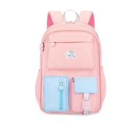 FANDARE Mochila Escolar para Niñas 4-12 Años, 27 litros, Correas Anchas Acolchadas Ergonómicas, Bolsillo Frontal de Apertura Total 180°, Nylon Resistente, 4 Colores Rosa