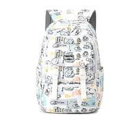 FANDARE Mochila Escolar para Niño Niña Adolescente Mochila de Viaje con Cinta para Maleta Impermeable Diseño de Grafiti Estilo Minimalista para Universidad Colegio Diario Ocio Blanco
