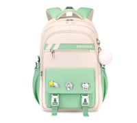 FANDARE Mochila Estudiante con Parches Desmontables & Colgante de Peluche, Mochilas Escolar Moderna para Secundaria (5-16 Años), Niñas & Niños Mochila Diaria versátil y con Estilo Verde