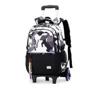FANDARE Mochila Estudiante Impermeable Oxford 35L Mochila con Ruedas Extraíble 2 en 1 Ergonómica Hombre Mujer con Seis Ruedas y Carro Camuflaje Gris