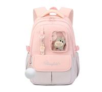 FANDARE Mochila Infantil con Peluche Mochilas Escolar para Secundaria y Preparatoria Multifuncional para 5 a 22 Años Mochila Versátil para Niñas Niños Viajes UniversidadGris Rosa