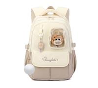 FANDARE Mochila Infantil con Peluche Mochilas Escolar para Secundaria y Preparatoria Multifuncional para 5 a 22 Años Mochila Versátil para Niñas Niños Viajes UniversidadAmarillo Marrón