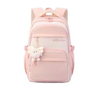 FANDARE Mochila Infantil con Peluche y Bordado Mochila Escolar de Dibujos Animados para Adolescentes Primaria y Secundaria, Mochilas Casual para Uso Diario Viajes Campus Rosa