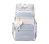 FANDARE Mochila Infantil con Peluche y Bordado Mochila Escolar de Dibujos Animados para Adolescentes Primaria y Secundaria, Mochilas Casual para Uso Diario Viajes Campus Azul