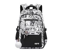 FANDARE Mochila Infantil Estilo Graffiti Urbano Mochilas Escolar para Secundaria y Preparatoria Multifuncional para 5 a 22 Años Mochila Versátil para Niñas Niños Viajes Universidad Dibujos Animados