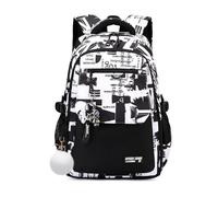 FANDARE Mochila Infantil Estilo Graffiti Urbano Mochilas Escolar para Secundaria y Preparatoria Multifuncional para 5 a 22 Años Mochila Versátil para Niñas Niños Viajes UniversidadNegro Blanco