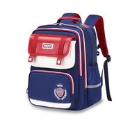 FANDARE Mochila Infantil Estilo Inglés para Niño y Niña Mochila Escolar Impermeable Ligera Gran Capacidad con Tirantes Acolchados Espalda Ergonómica Transpirable y Cinturón Pecho Azul-Rojo