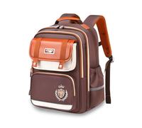 FANDARE Mochila Infantil Estilo Inglés para Niño y Niña Mochila Escolar Impermeable Ligera Gran Capacidad con Tirantes Acolchados Espalda Ergonómica Transpirable y Cinturón Pecho Marrón