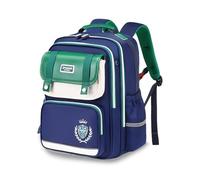 FANDARE Mochila Infantil Estilo Inglés para Niño y Niña Mochila Escolar Impermeable Ligera Gran Capacidad con Tirantes Acolchados Espalda Ergonómica Transpirable y Cinturón Pecho Azul-Verde