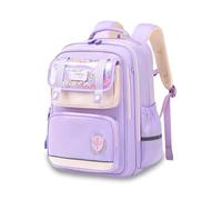 FANDARE Mochila Infantil Estilo Inglés para Niño y Niña Mochila Escolar Impermeable Ligera Gran Capacidad con Tirantes Acolchados Espalda Ergonómica Transpirable y Cinturón Pecho Morado