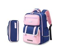 FANDARE Mochila Infantil para Niños y Niñas con Reflectante Mochila Escolar Ergonómica Impermeable Gran Capacidad Ligera con Múltiples Compartimentos y Correa Pecho Azul y Rosa