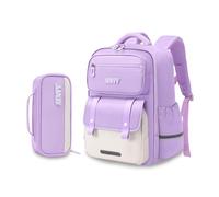 FANDARE Mochila Infantil para Niños y Niñas con Reflectante Mochila Escolar Ergonómica Impermeable Gran Capacidad Ligera con Múltiples Compartimentos y Correa Pecho Morado